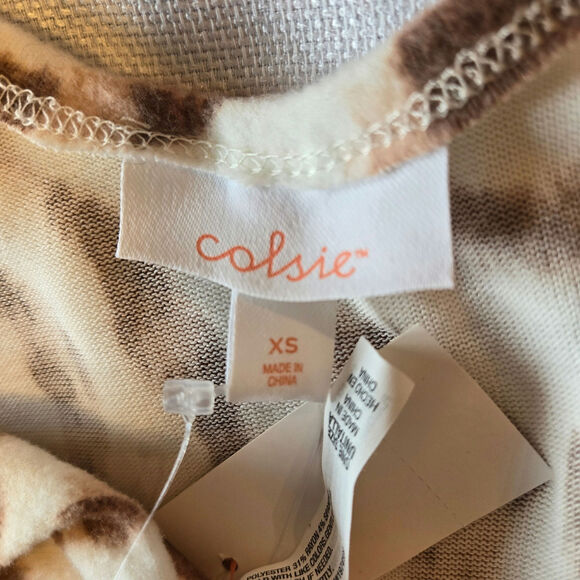 COLSIE Cropped Ribbed Waist Cream Brown Animal Print Headband Shirt Set Sz XS - Picture 3 of 7